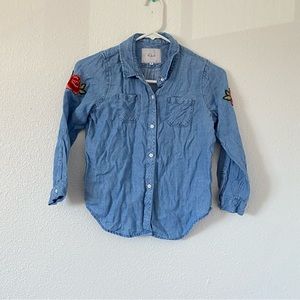 Rails girls floral denim button down top Sz 12